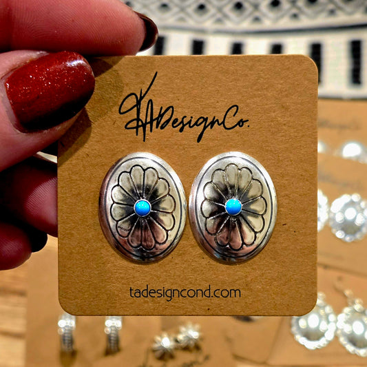 Oval Flower Stamped Concho & Turquoise Studs
