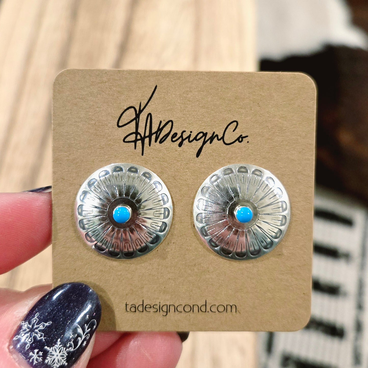 Flower Stamped Concho & Turquoise Studs