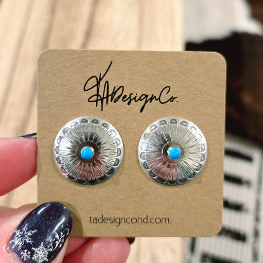 Flower Stamped Concho & Turquoise Studs