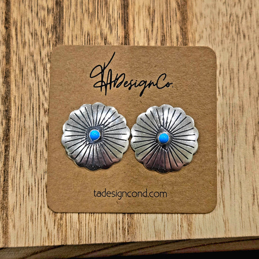 Sterling Silver Diamond Stamped Concho Studs