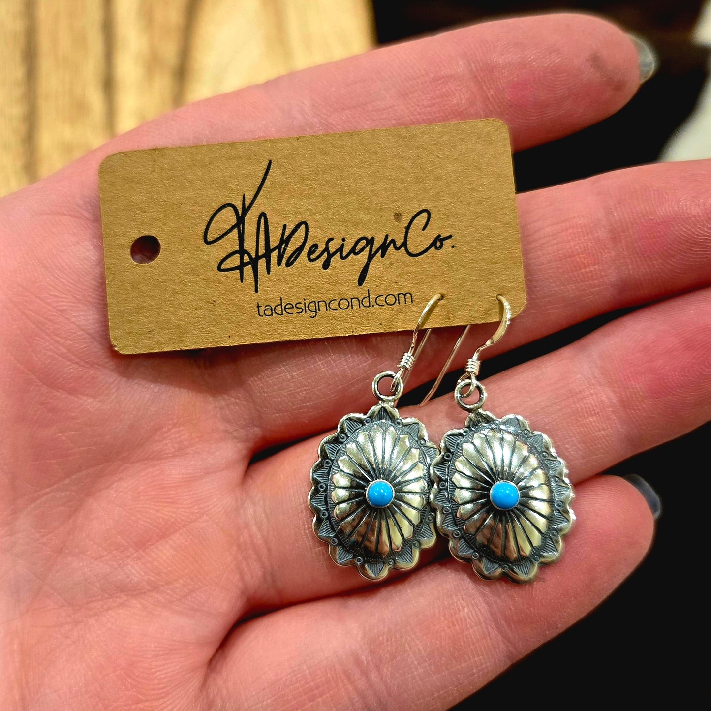 Oval Stamped Concho & Turquoise Earrings