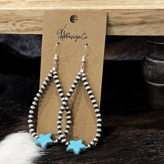 Desert Pearl & Turquoise Star Hoops