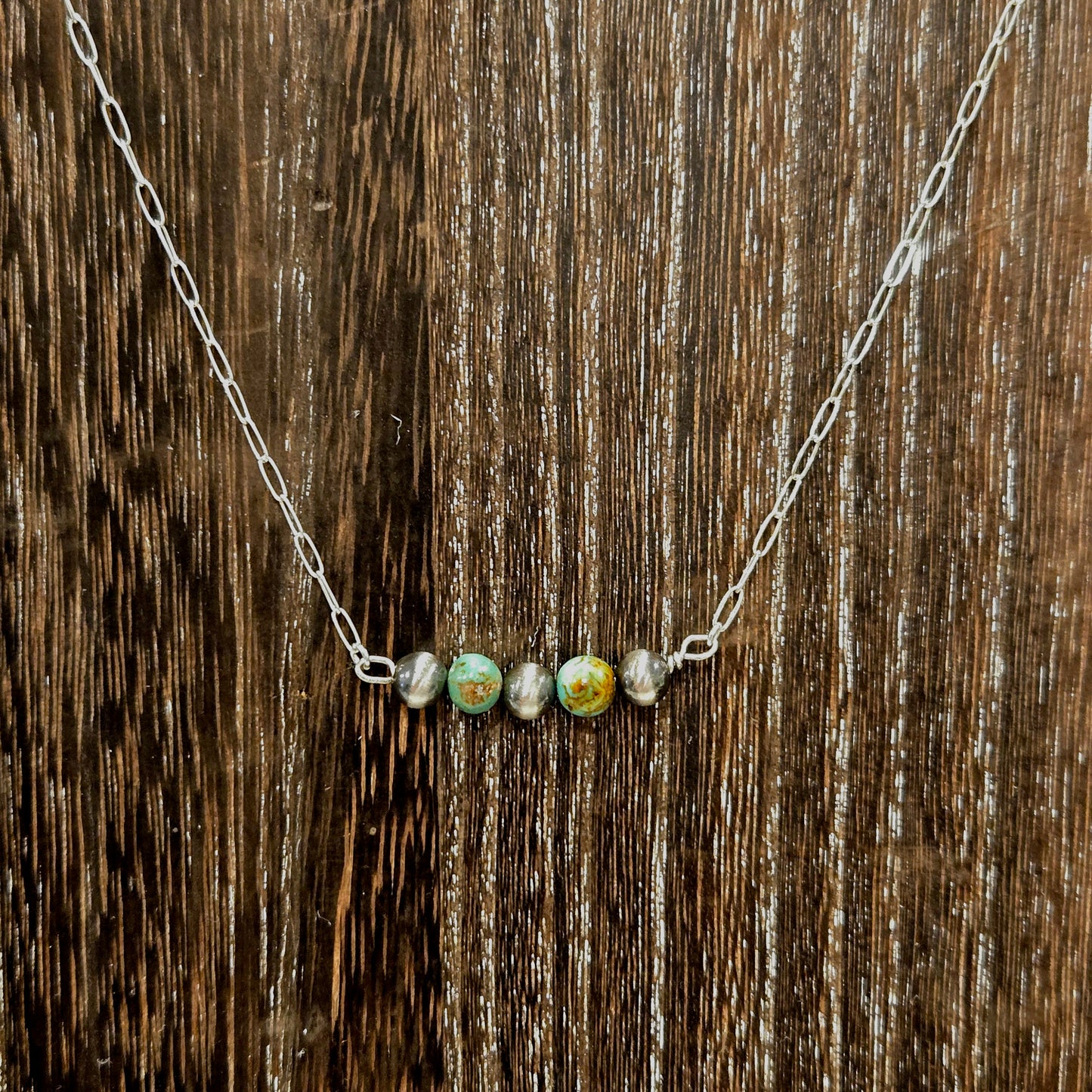 Desert Pearl and Turquoise Bar Necklace