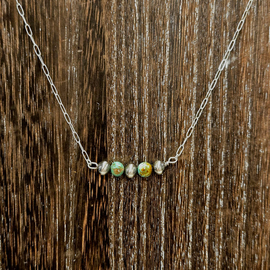 Desert Pearl and Turquoise Bar Necklace