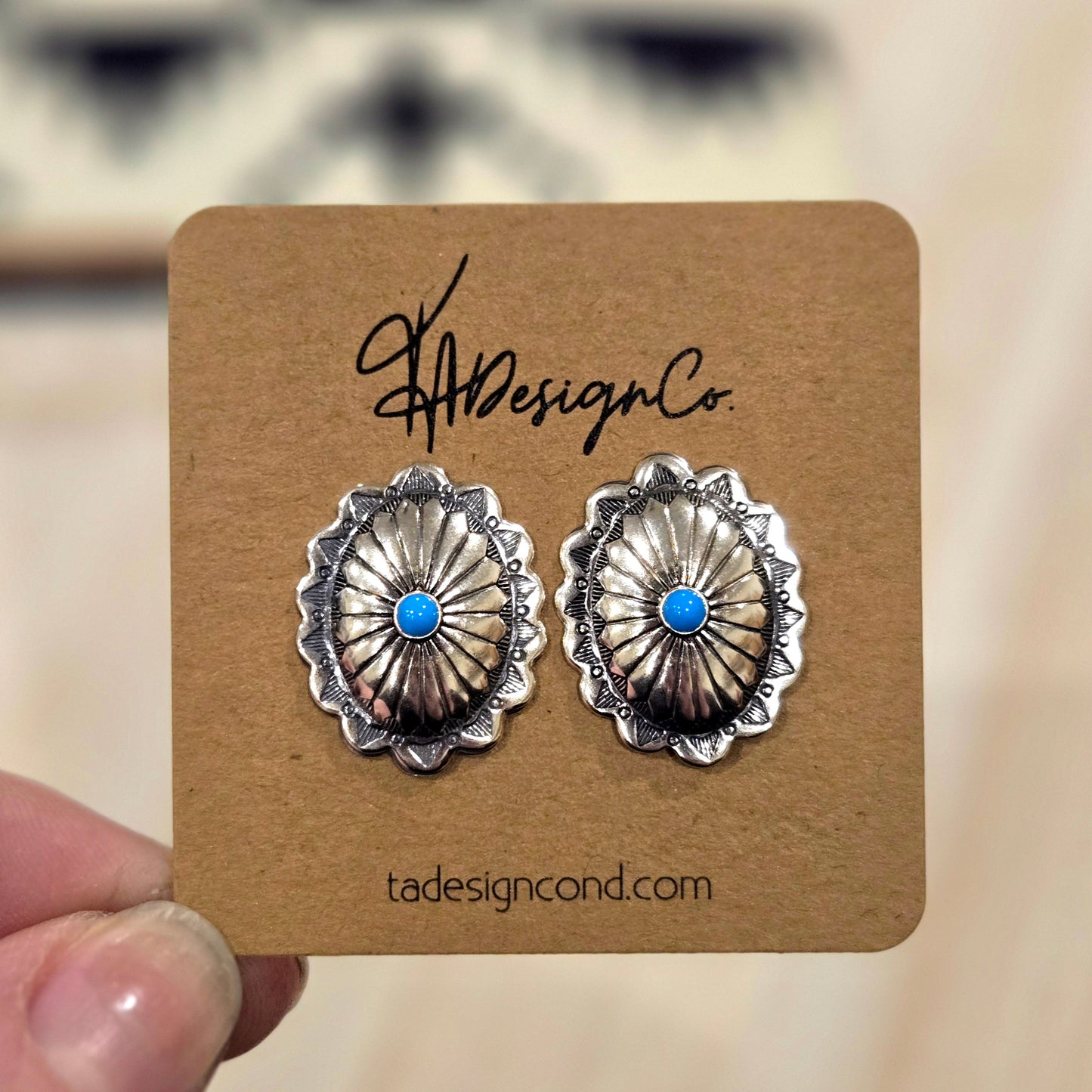 Oval Stamped Concho & Turquoise Earrings