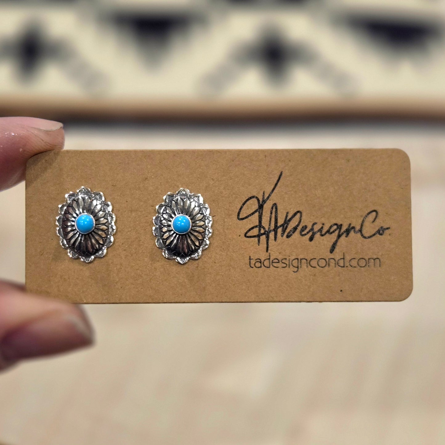 Oval Stamped Concho & Turquoise Earrings