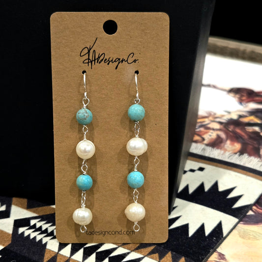 Turquoise & Pearl Dangle Earrings