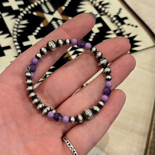 Desert Pearl Amethyst & Phosphosiderite Memory Wire Wrap Bracelet