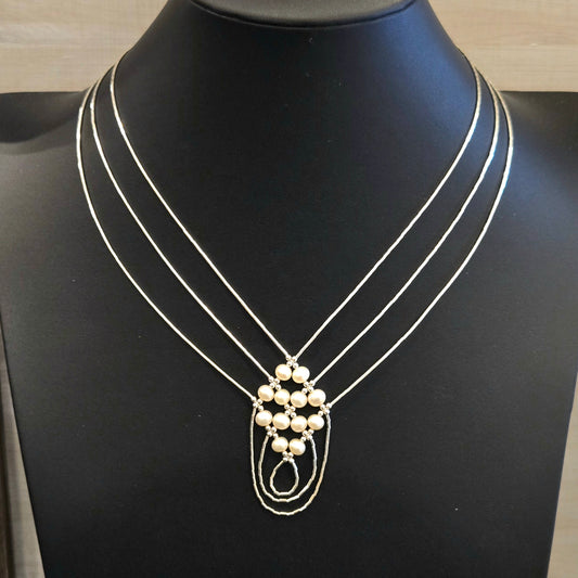 Liquid Silver & Pearl Lattice Necklace