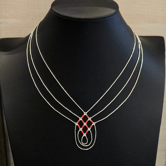 Liquid Silver & Coral Lattice Necklace
