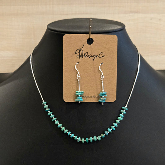 Liquid Silver and Turquoise Chip Necklace & Earring Set