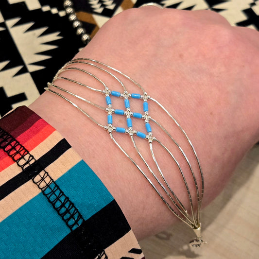 Liquid Silver & Turquoise Lattice Bracelet
