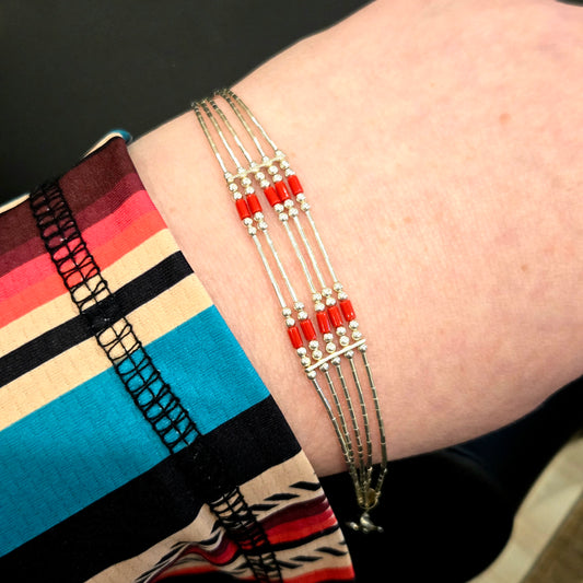 Liquid Silver & Coral Bracelet