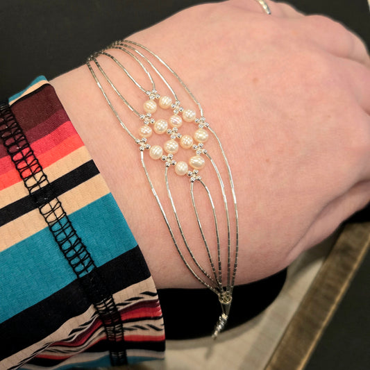 Liquid Silver & Fresh Water Pearl Lattice Bracelet