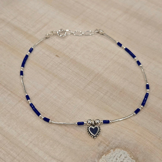 Liquid Silver Anklet with Heart Charm