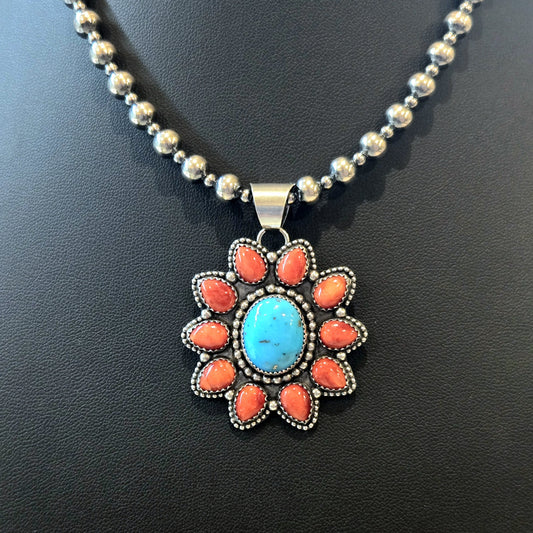 Persian Turquoise & Red Spiny Pendant