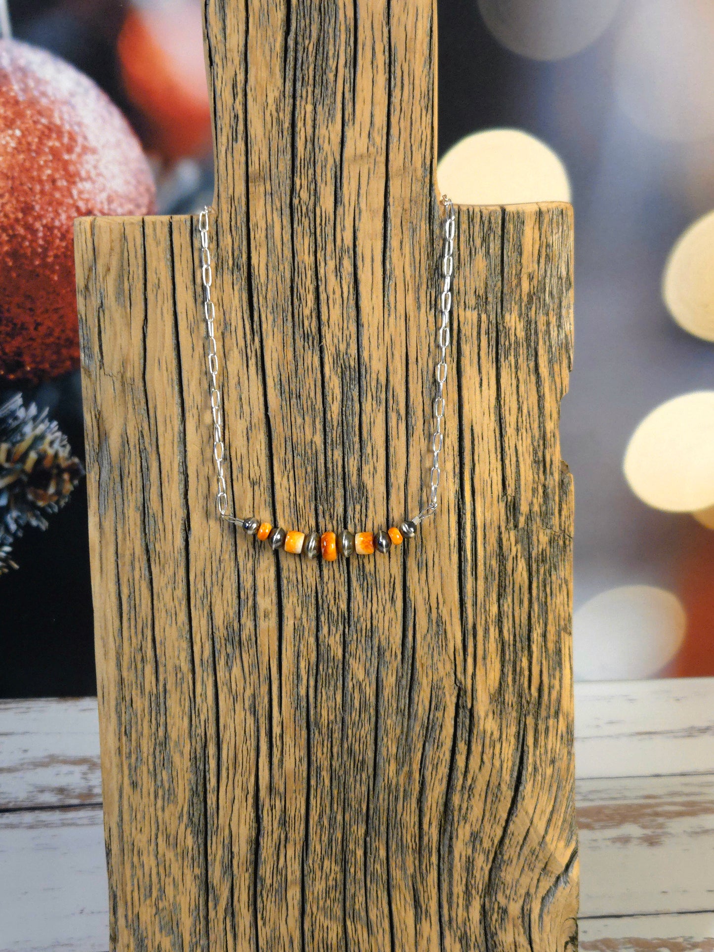 Orange Spiny Desert Pearl Bar Necklace