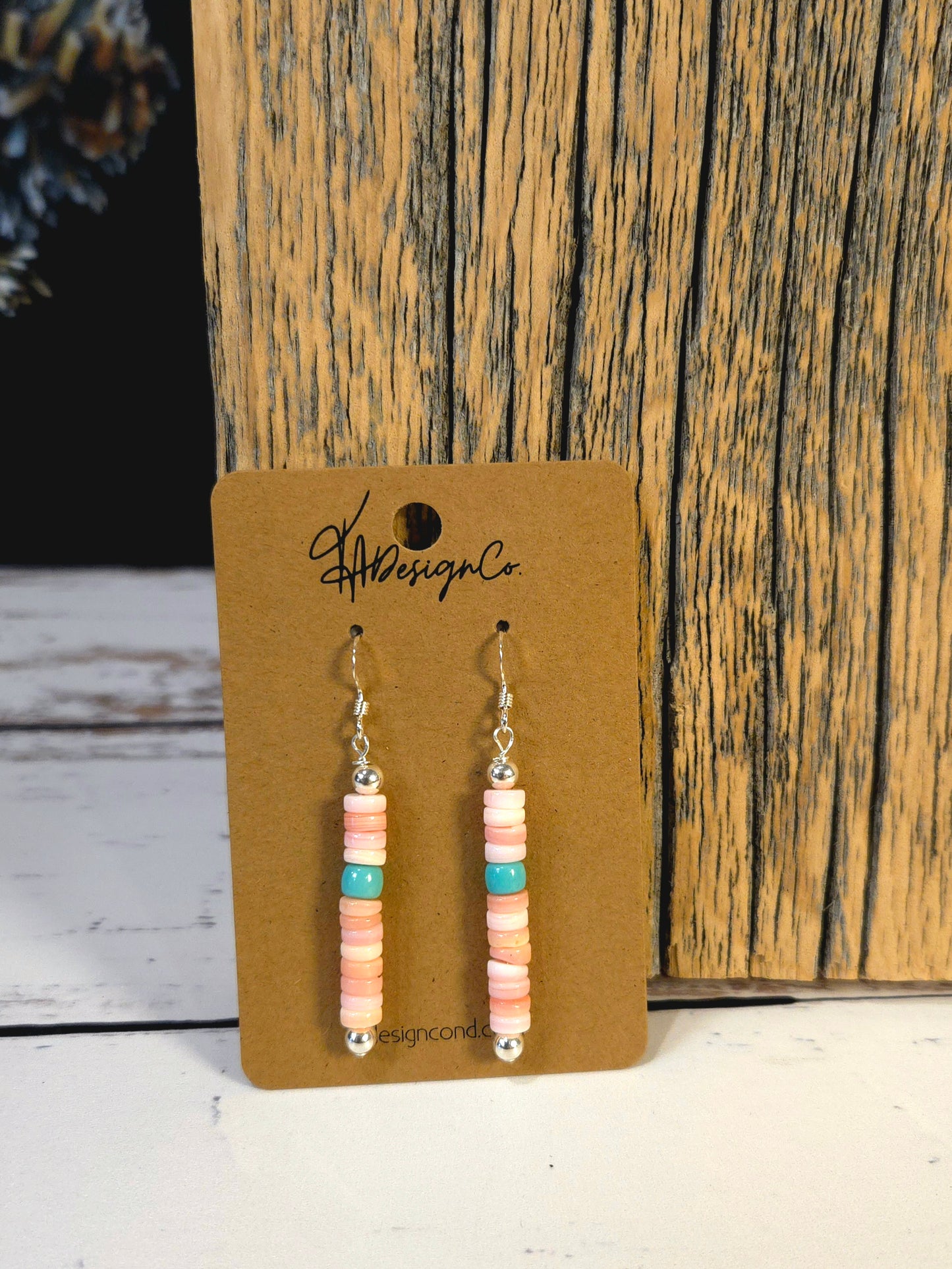 Pink Conch & Turquoise Dangle Earrings