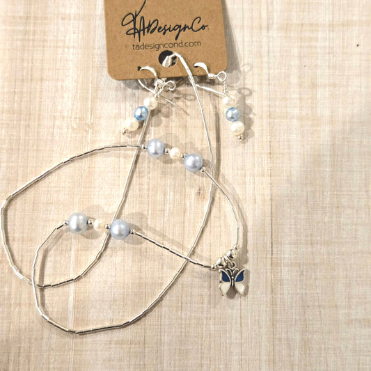Liquid Silver & Fresh Water Pearl Butterfly Set