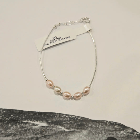 Pink Pearl Liquid Silver Bracelet