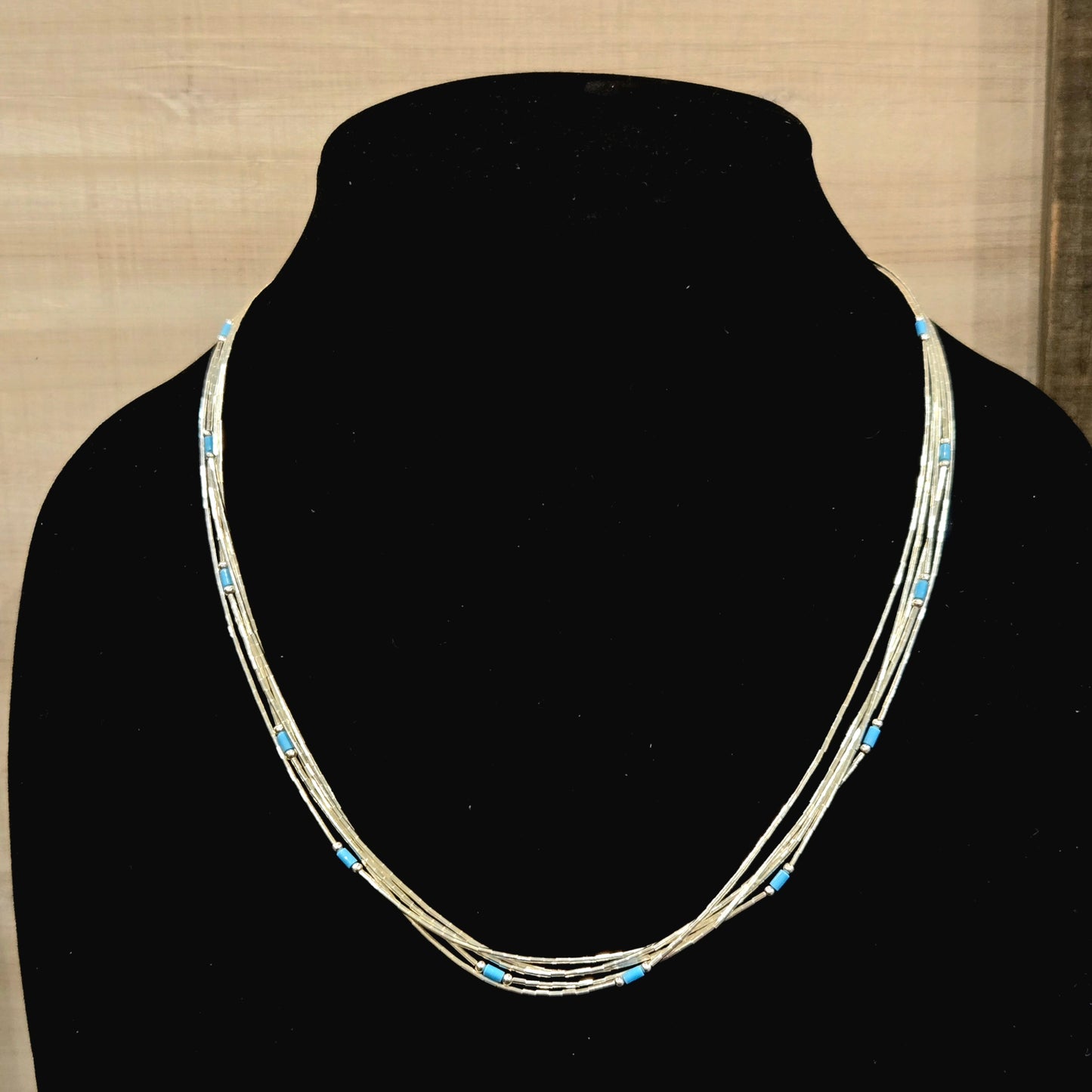 Multi Strand Liquid SIlver & Kingman Turquoise Necklace