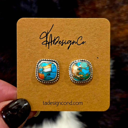 Spiney Turquoise Cushion Studs