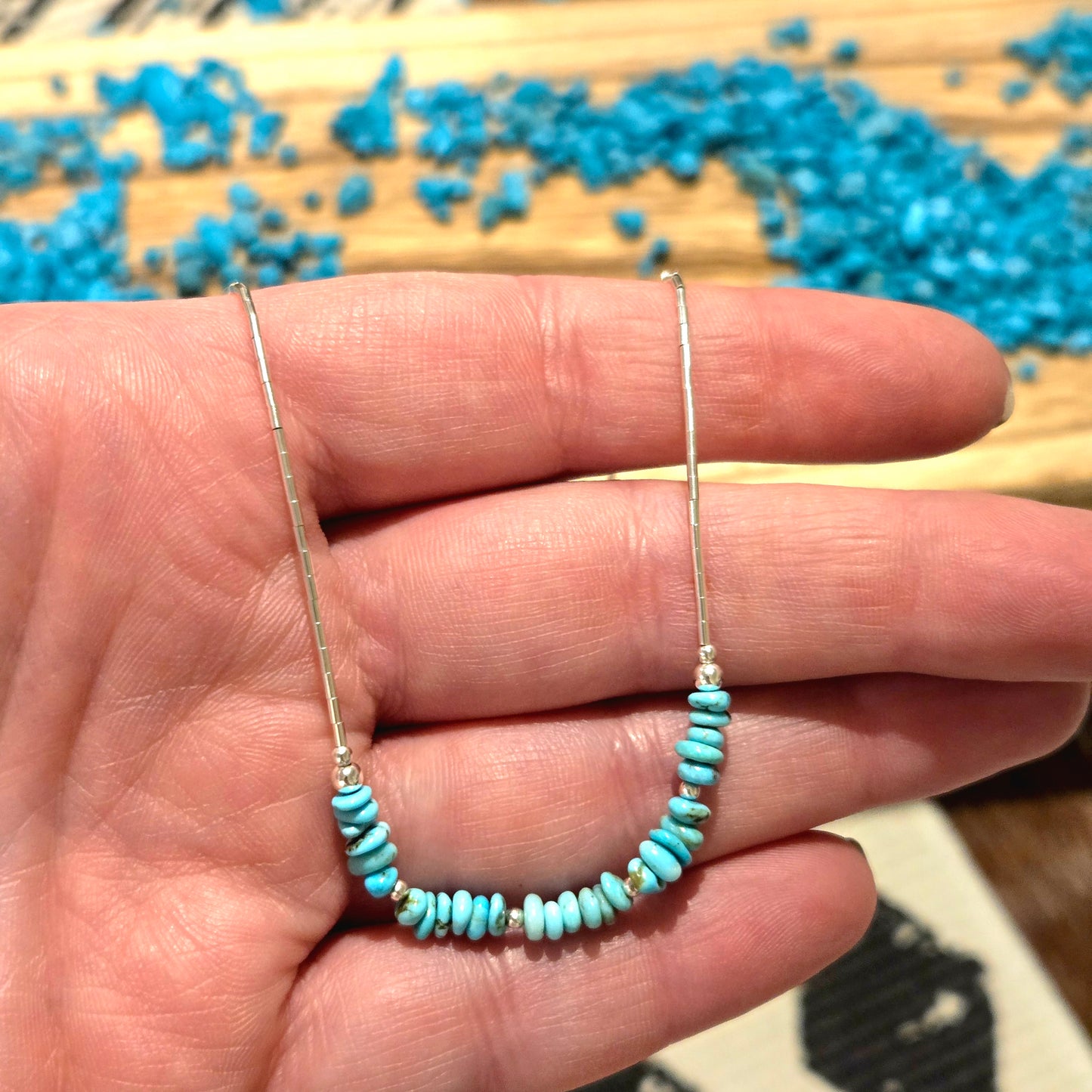 Turquoise Chip Silver Necklace