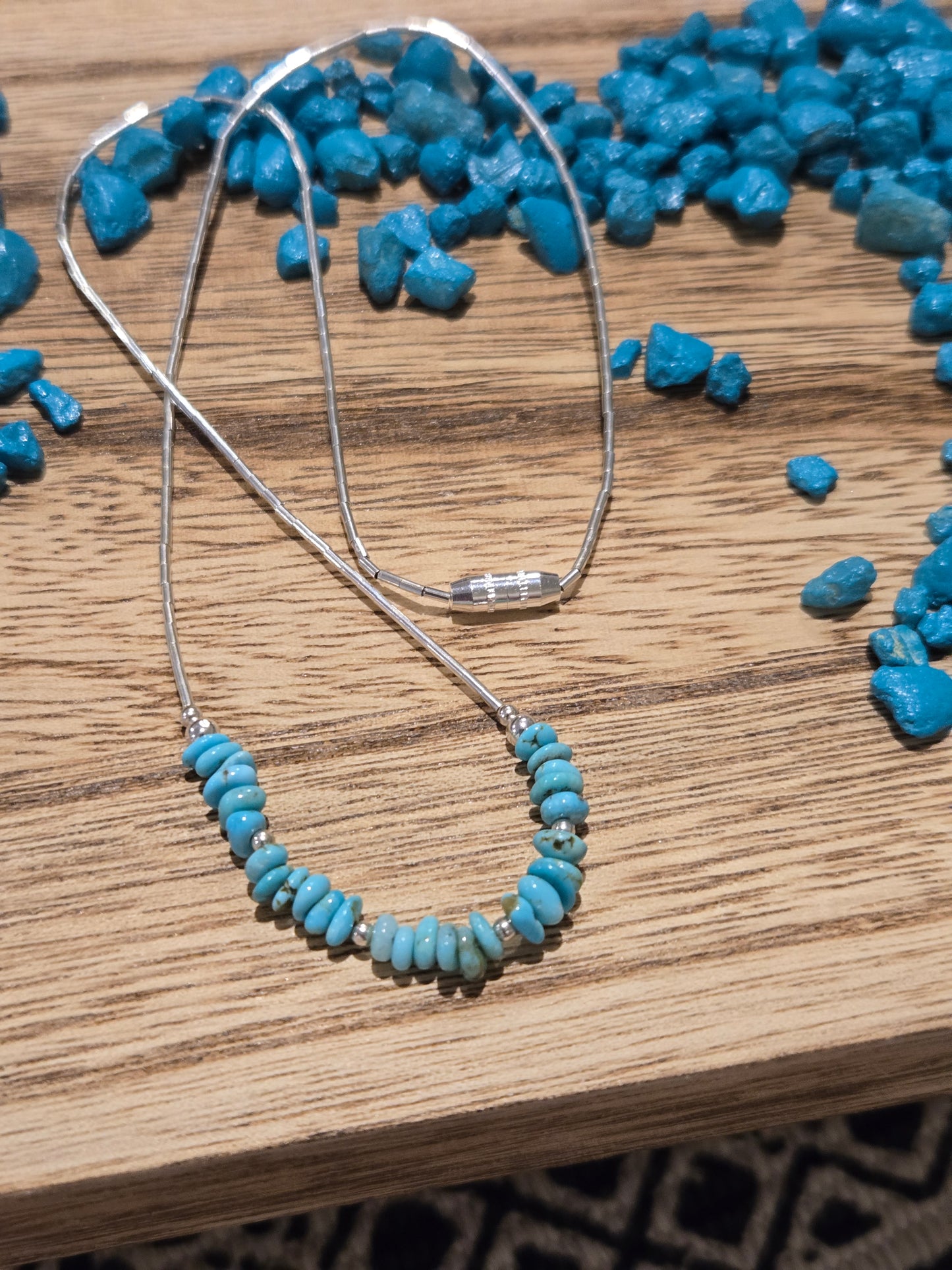 Turquoise Chip Silver Necklace