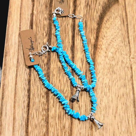 Turquoise Chip Bead Bracelet with Blossom Charm