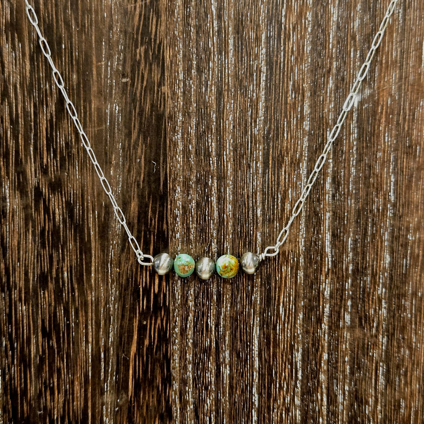 Sterling Pearl and Turquoise Bar Necklace