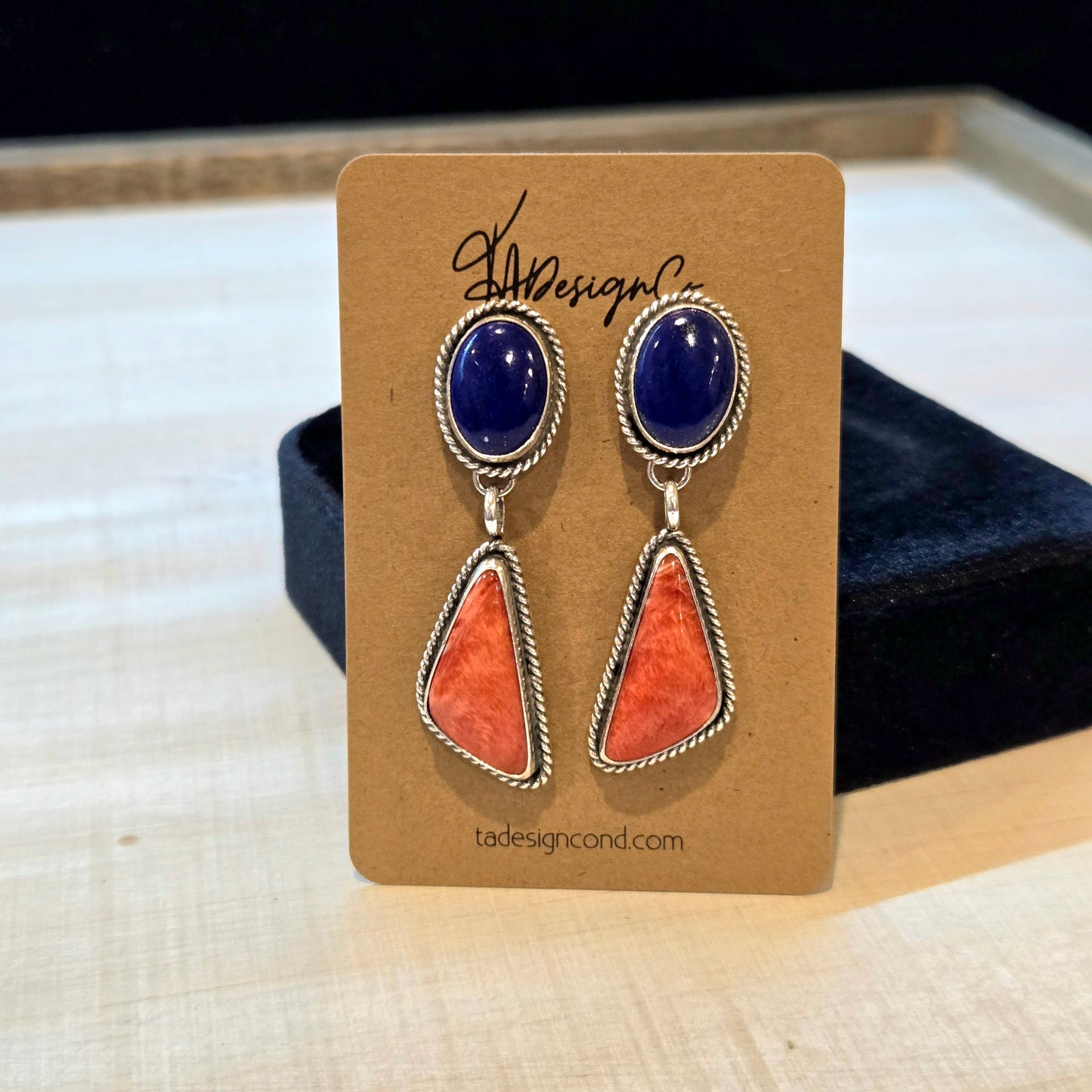 Lapis & Red Spiny Earrings
