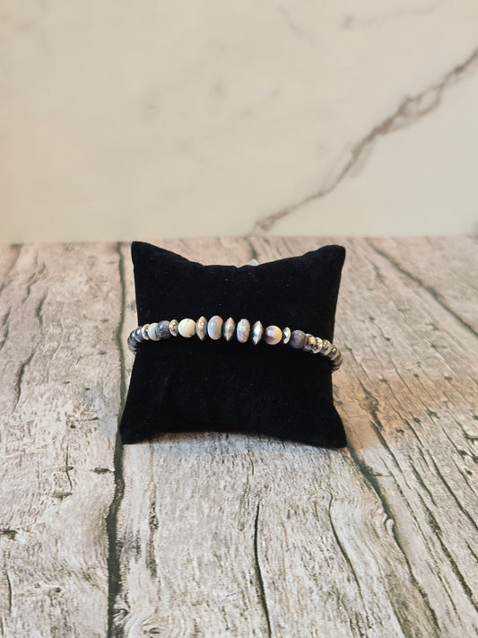 Porcelain Jasper & Desert Pearl Memory WIre Bracelet