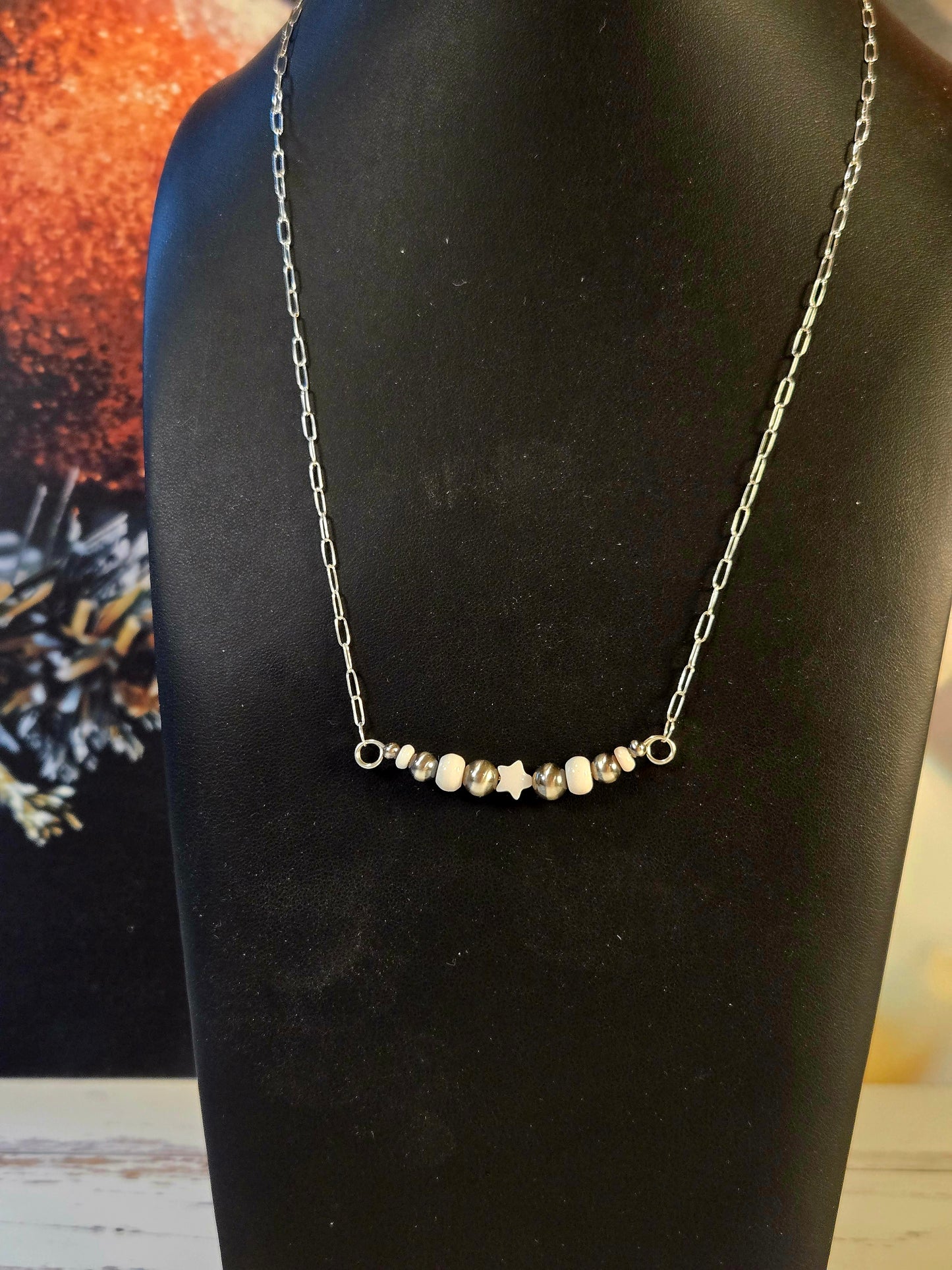 Pink Conch Desert Pearl Bar Necklace