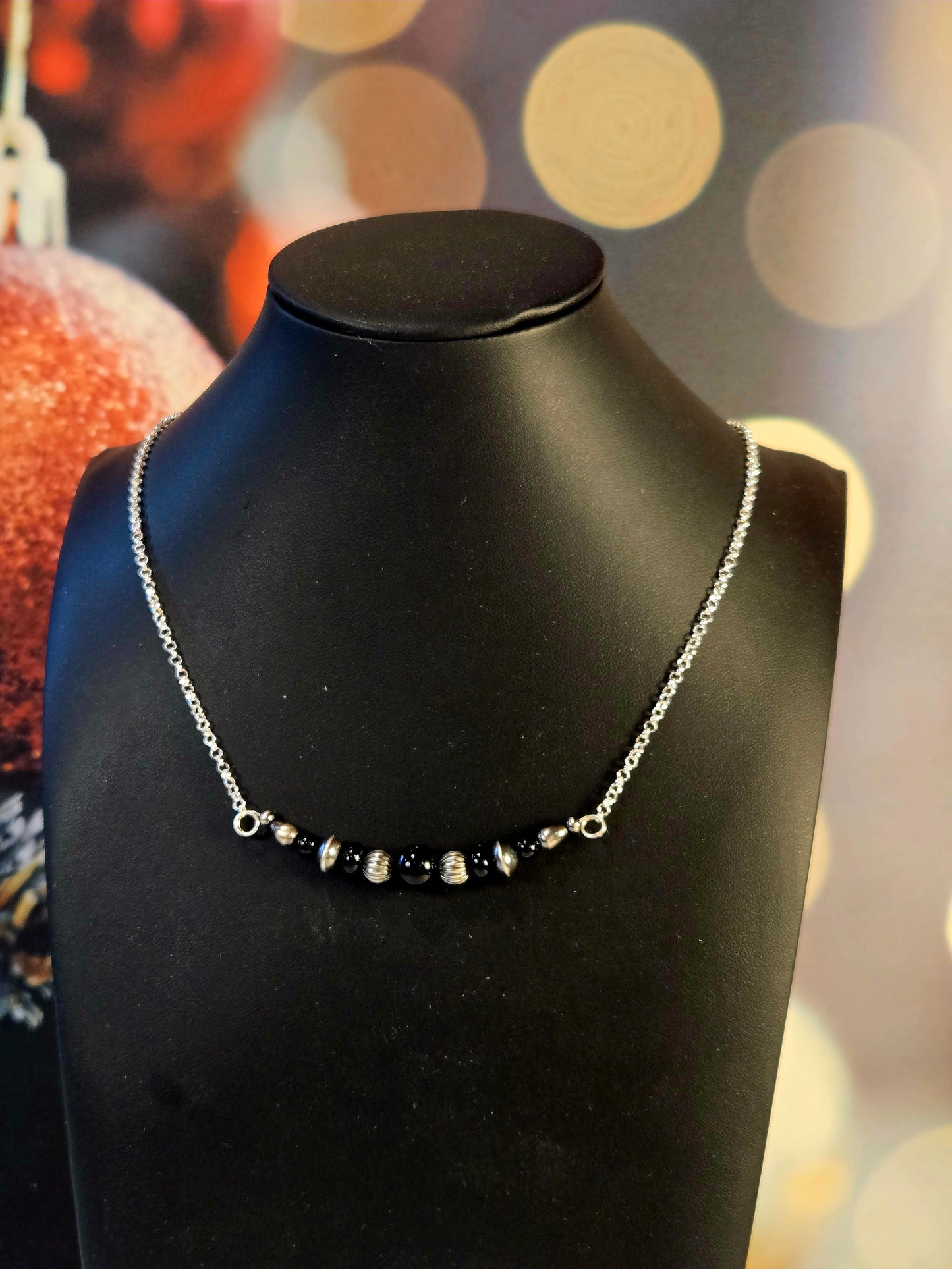 Black Onyx Desert Pearl Bar Necklace