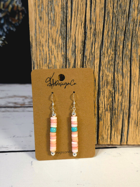 Pink Conch & Turquoise Dangle Earrings