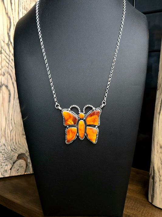 Orange Spiny Butterfly Necklace
